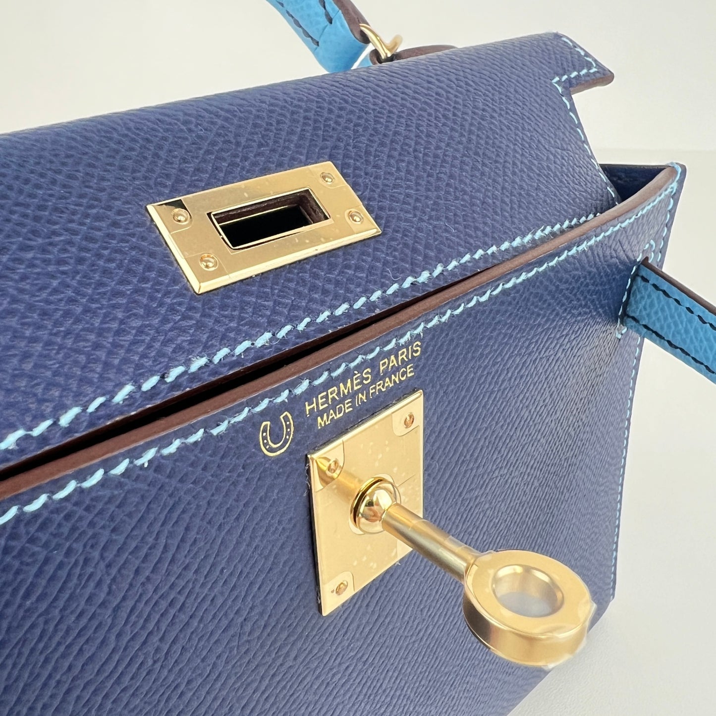 Mini kelly Special order ミニケリー スペシャルオーダー Blue navy/Celeste ブルーネイビー/セレステ PMBHW シャンパンゴールド金具 Stamp-K K刻印