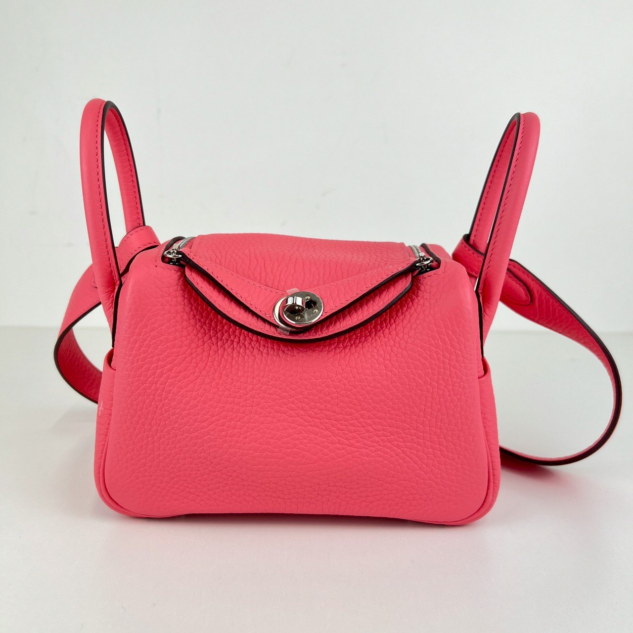 Hermès エルメス Lindy mini リンディミニ Stamp-W W刻印 Taurillon Clemence トリオンクレマンス Rose azalee ローズアザレ PHW シルバー金具