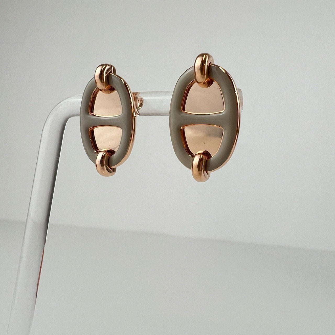 Hermès エルメス Boucles d'oreilles Mini Maillon ミニ マイヨン H100052FO ラッカーメタル Marron grace / Rosegold :マロングラッセ / ローズゴールド