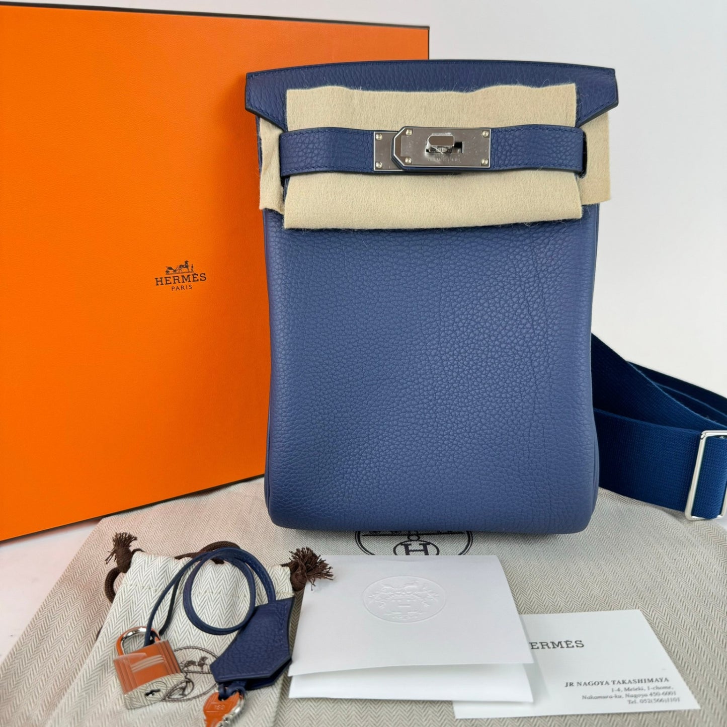新品 HERMES エルメス Hac a dos PM アッカドPM Blue de press ブルードプリュス Togo トゴ PHW シルバー金具 B刻