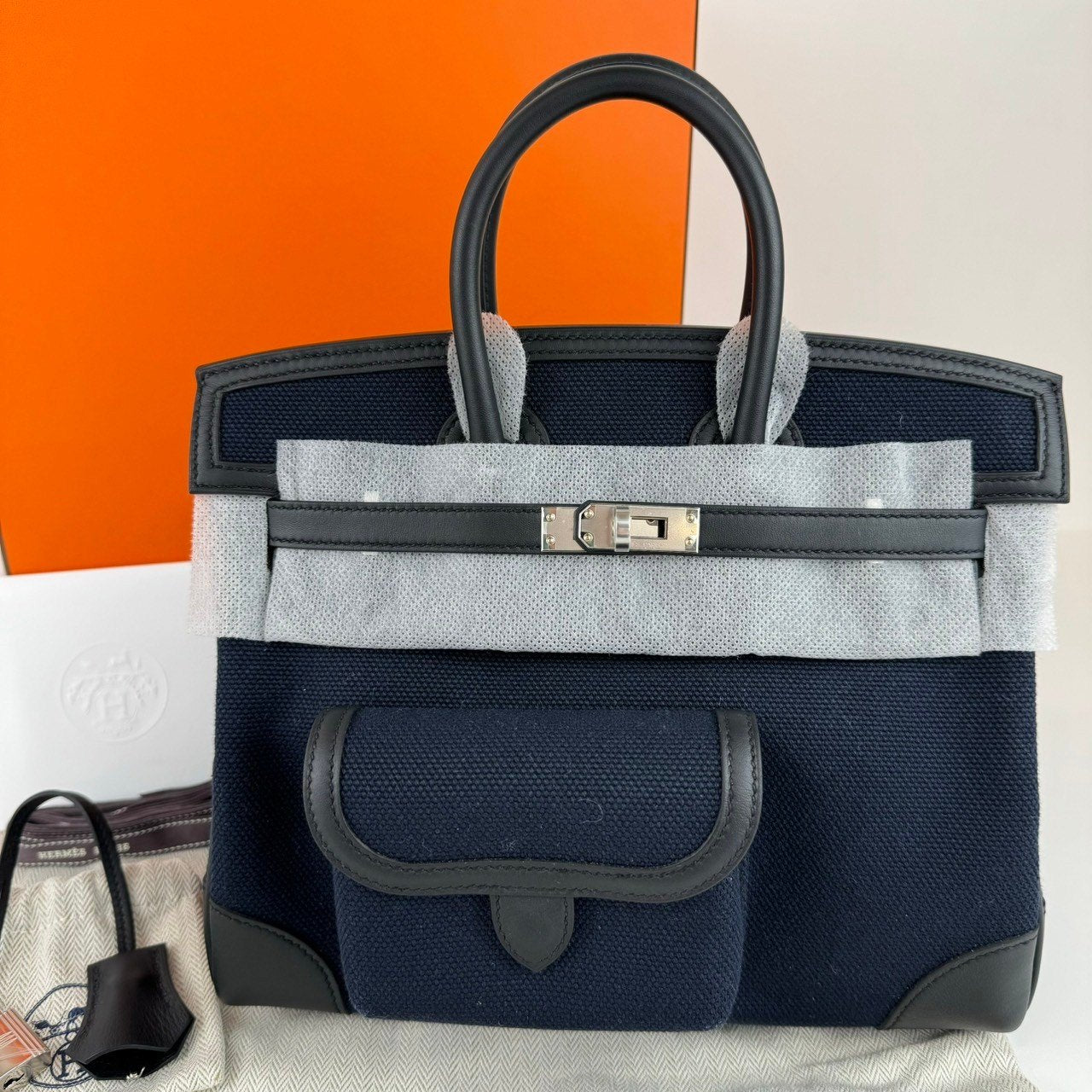 Birkin25 cargo バーキン25 カーゴ Blue marine ブルーマリン Toile gieland/Swift トワルゴエラン/スイフト PHW シルバー金具 Stamp-W W刻印