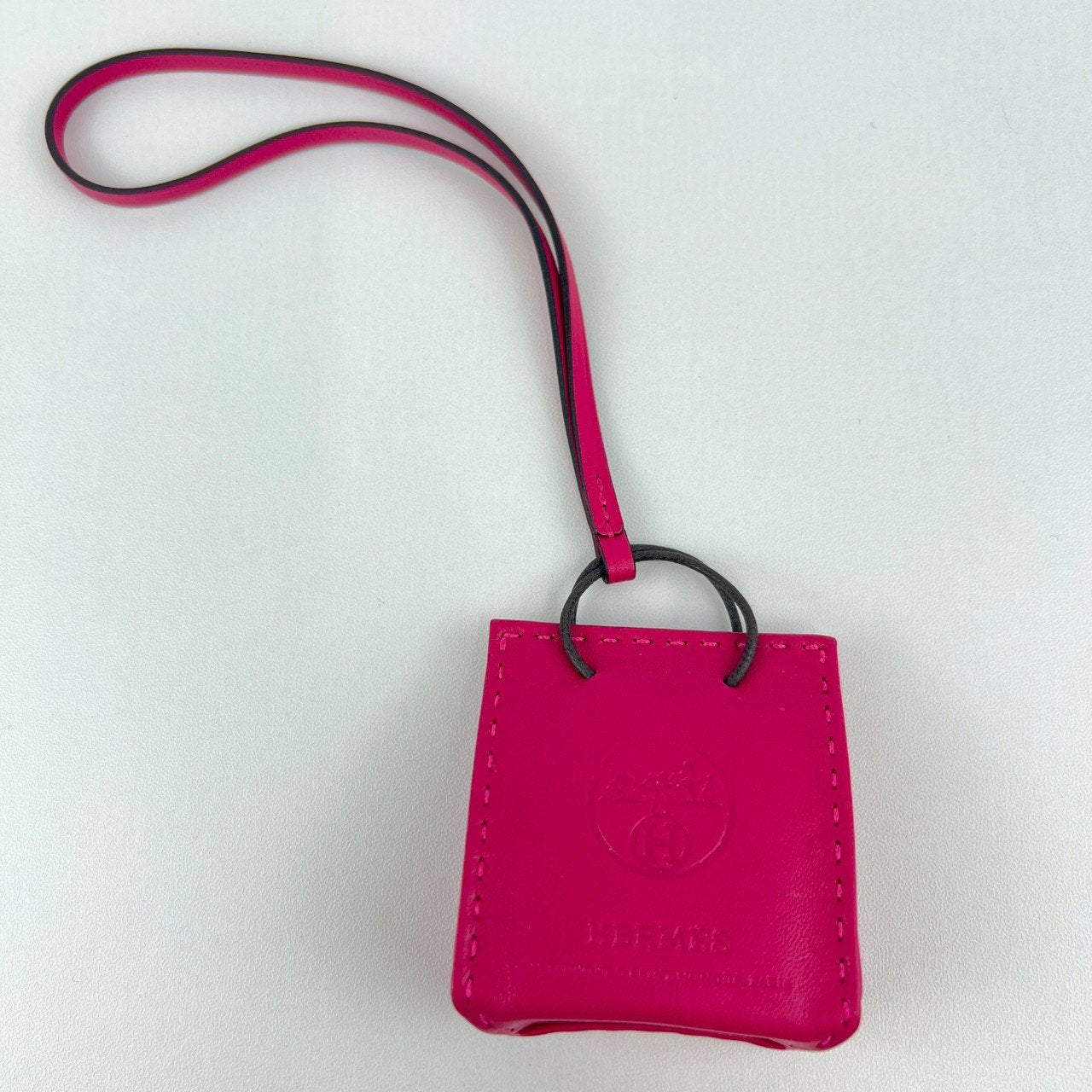 新品未使用 HERMES エルメス Sac orange サックオランジュ Rose mexico ローズメキシコ Agneau Milo アニョーミロ バッグチャーム ストラップ キーホルダー