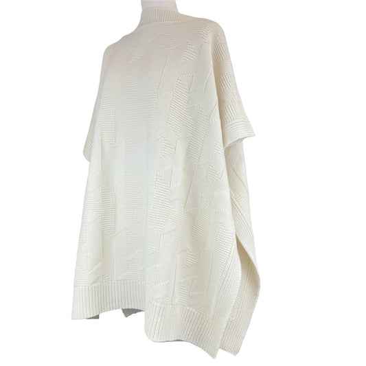 H柄 ポンチョ 34 ウール ニット 白 Sサイズ
