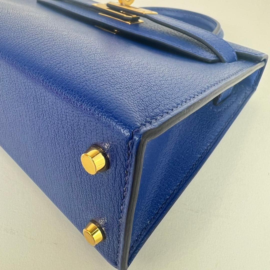 Mini kelly ミニケリー Blue royal ブルーロイヤル Chevre シェーブル GHW ゴールド金具 B刻