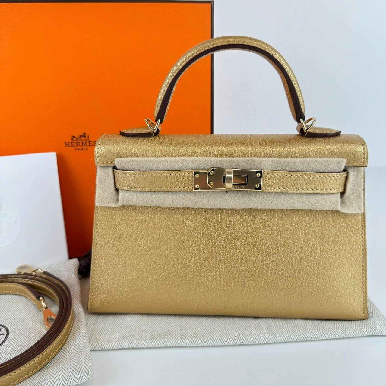 Mini kelly ミニケリー Dore ドレ Chevre シェーブル PMBHW シャンパンゴールド金具 Stamp-W W刻印