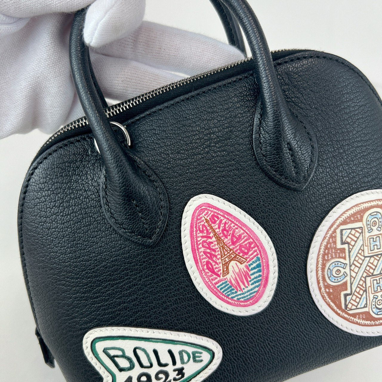 Hermès エルメス Bolide 1923 mini Pique Colle ボリード1923ミニ ピケ コレ 100周年記念モデル Stamp-W W刻印 Chevre シェーブル Black ブラック PHW シルバー金具