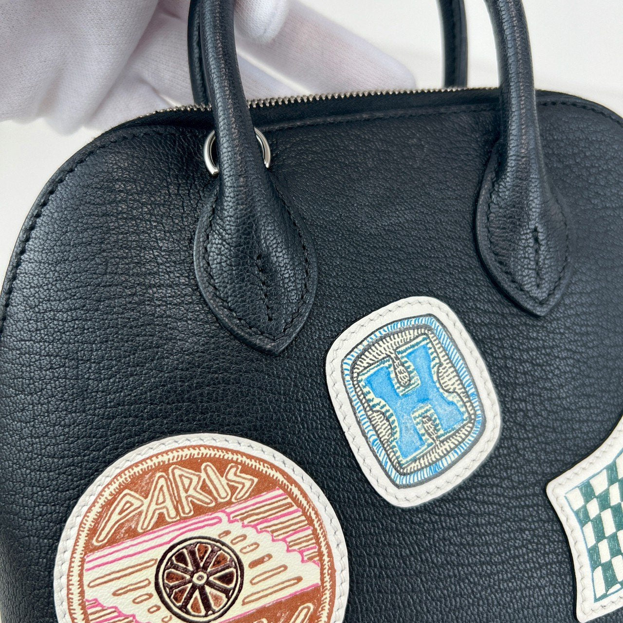 Hermès エルメス Bolide 1923 mini Pique Colle ボリード1923ミニ ピケ コレ 100周年記念モデル Stamp-W W刻印 Chevre シェーブル Black ブラック PHW シルバー金具