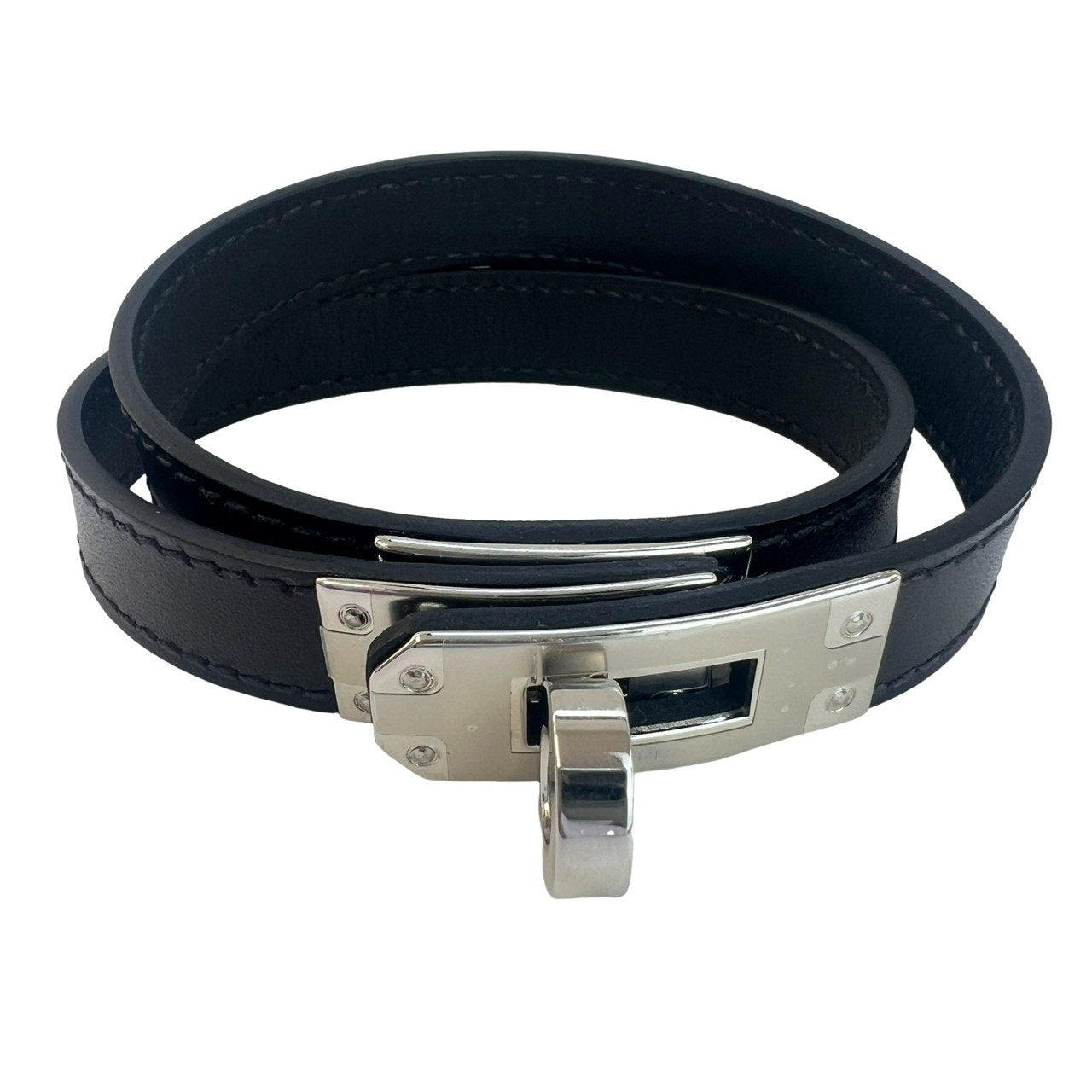 Kelly double bracelet レザーブレスレット ケリー T6 Black ブラック