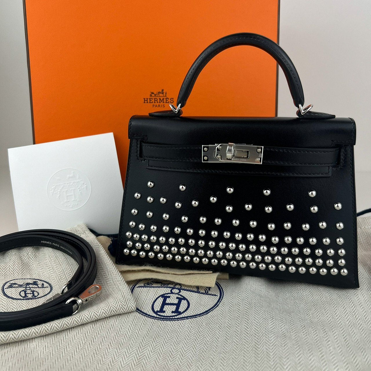 Mini kelly cloute ミニケリークローテ Black ブラック Box calf ボックスカーフ PHW シルバー金具 Stamp-B B刻印