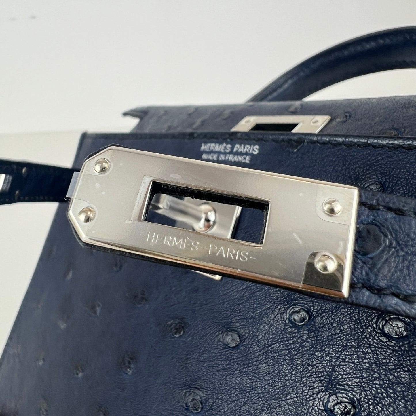 Mini kelly ミニケリー Aisome アイゾメ Ostrich オーストリッチ PHW シルバー金具 Stamp-W W刻印