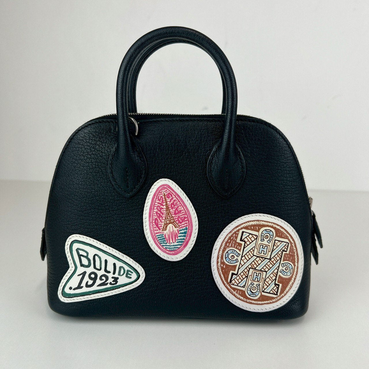Hermès エルメス Bolide 1923 mini Pique Colle ボリード1923ミニ ピケ コレ 100周年記念モデル Stamp-W W刻印 Chevre シェーブル Black ブラック PHW シルバー金具