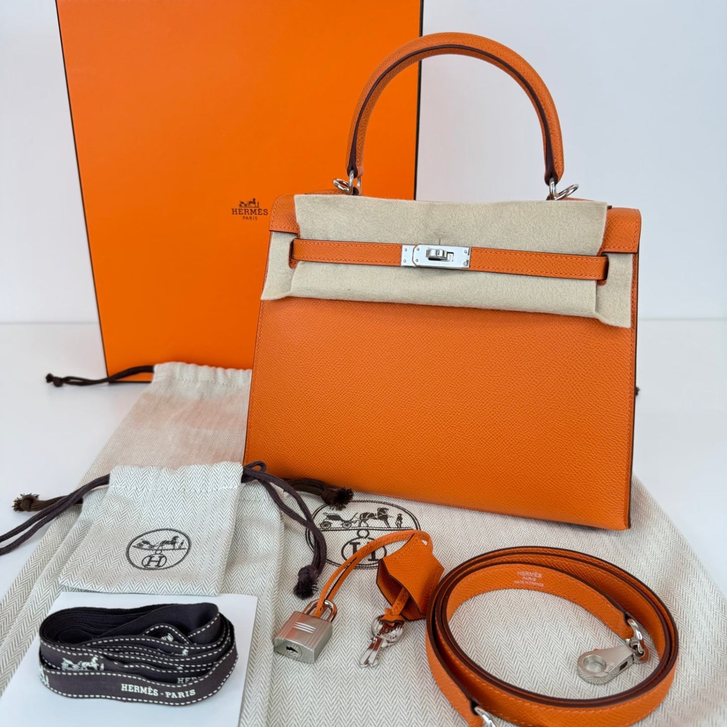 Kelly25 ケリー25 Stamp-W W刻印 Epsom エプソン Orange オレンジ PHW シルバー金具