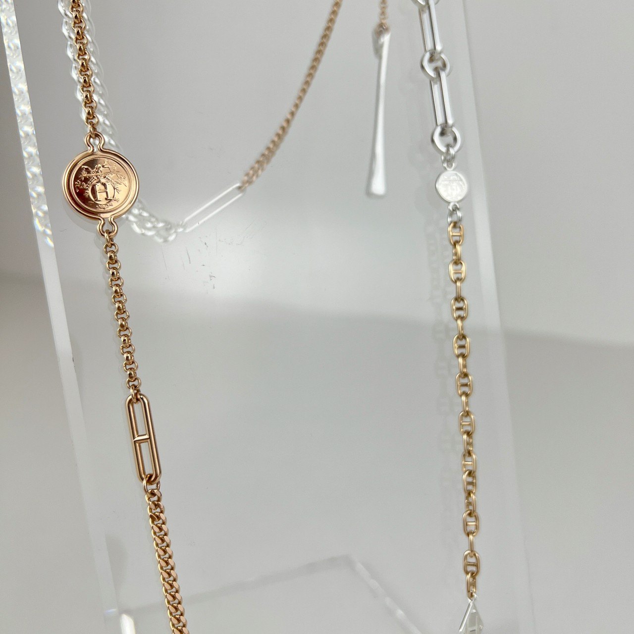 新品未使用 HERMES エルメス Mix and h long necklace ミックス&Hロングネックレス RG金具 ローズゴールド/シルバー