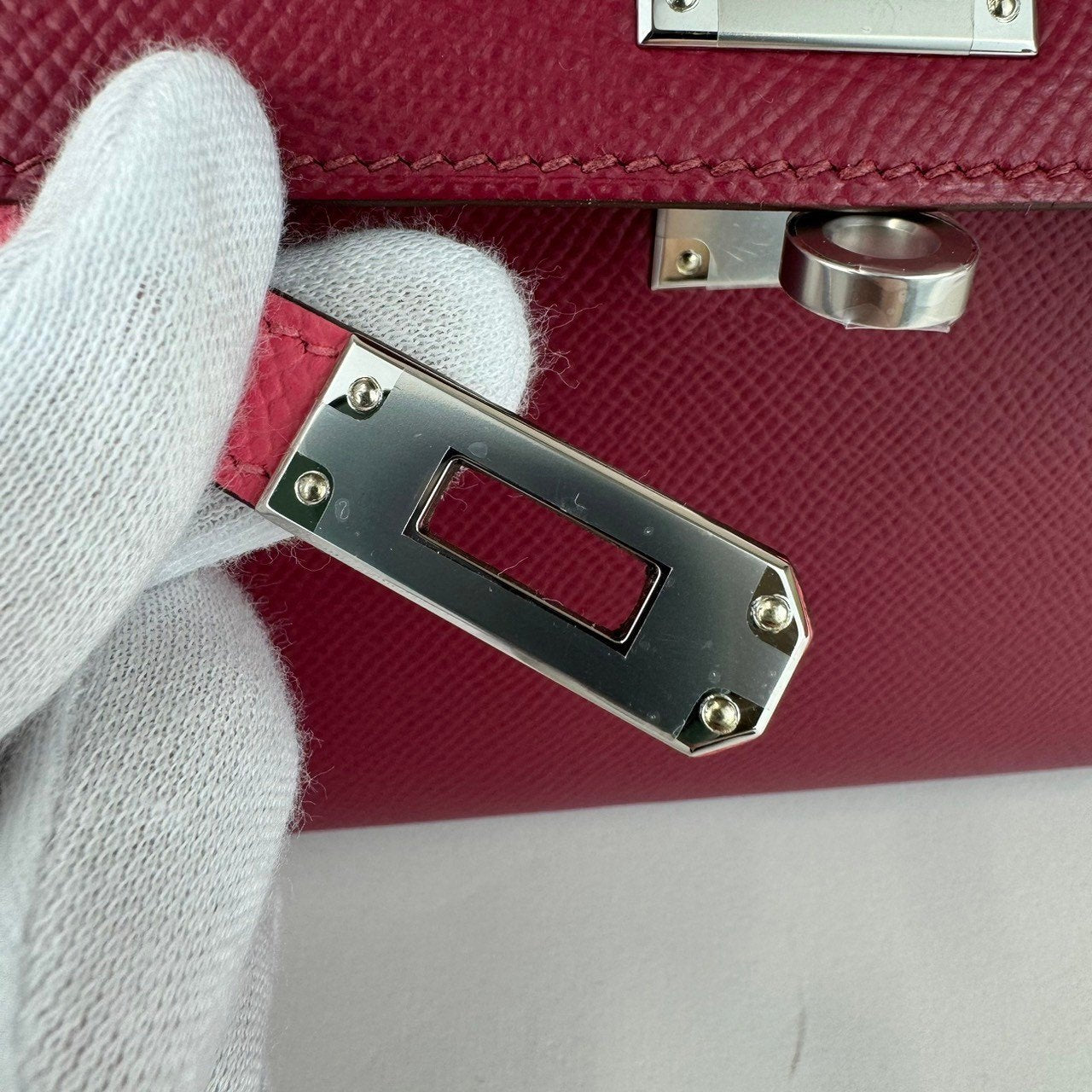 HERMES エルメス Mini kelly tricolor ミニケリー トリコロール Ruby/Rose azalee/Rouge H ルビー/ローズアザレ/ルージュアッシュ PHW シルバー金具 Epsom エプソン Stamp-B B刻印
