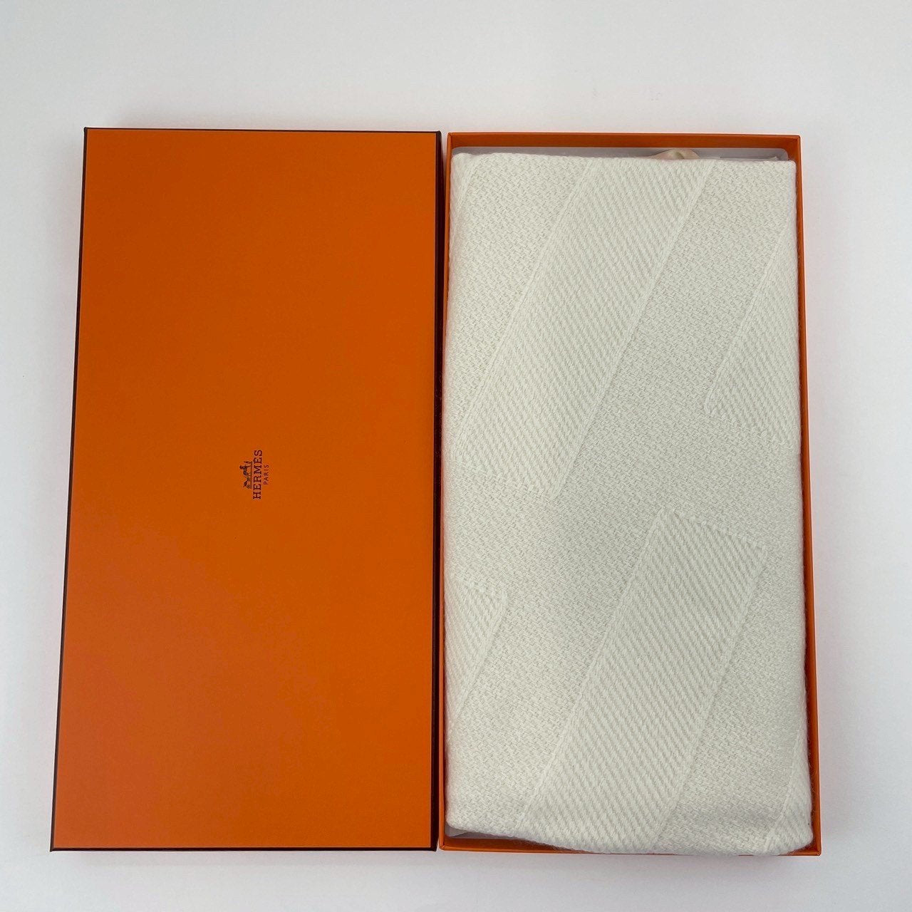 Hermès エルメス ロザンジュ 《ストライプH》 LOSANGE カシミア 100% White ホワイト