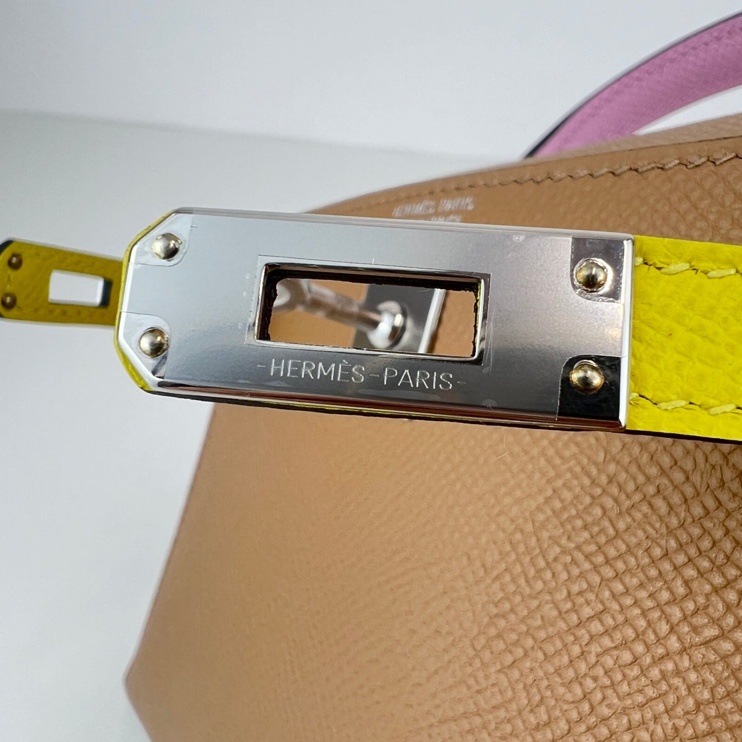 Mini kelly tricolor ミニケリートリコロール Stamp-U U刻印 Epsom エプソン Chai/Mauve sylvester/Lime チャイ/モーヴシルベストル/ライム PHW シルバー金具