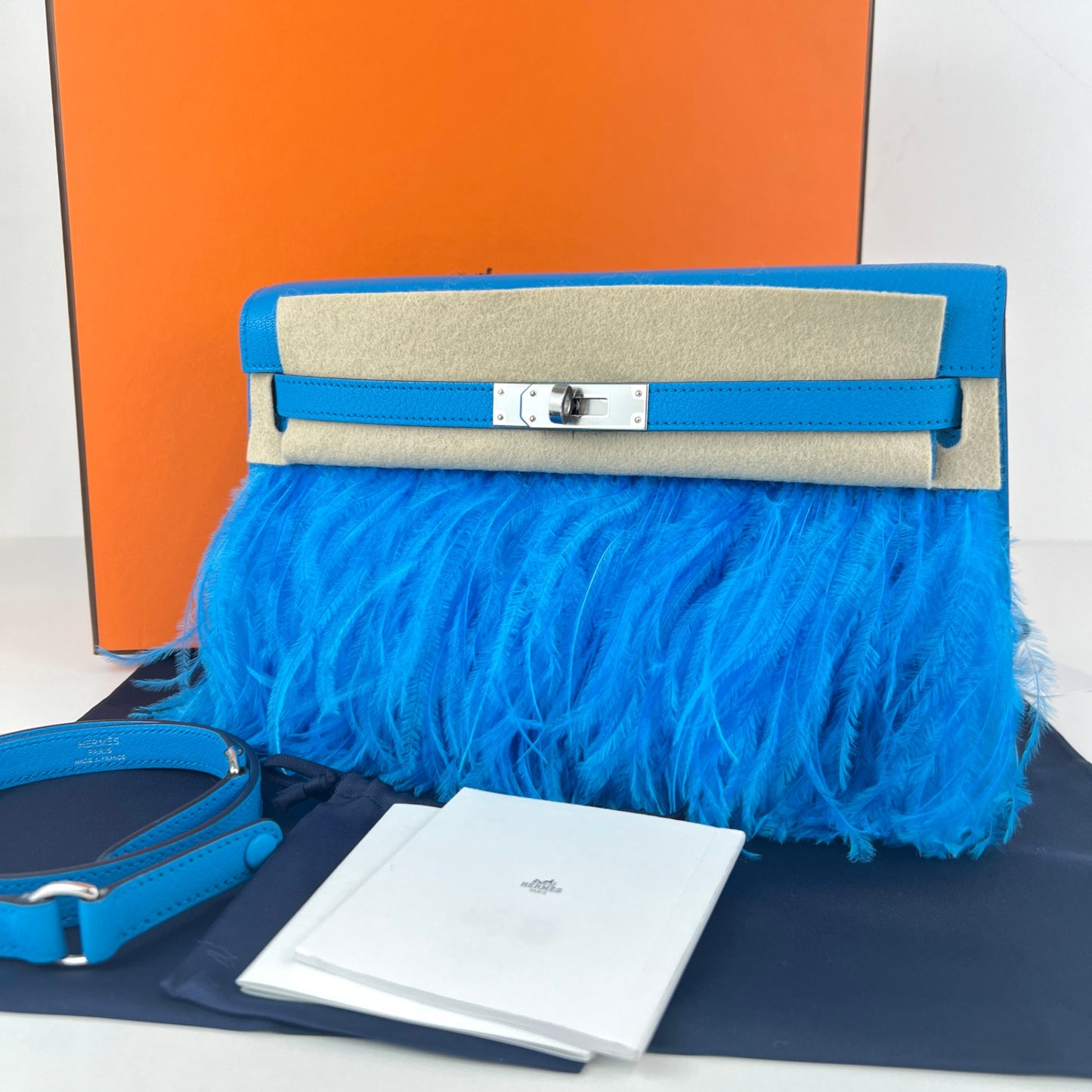 Kelly Elan feather ケリーエランフェザー Blue frida ブルーフリーダ Chevre シェーブル PHW シルバー金具 Stamp-B B刻印