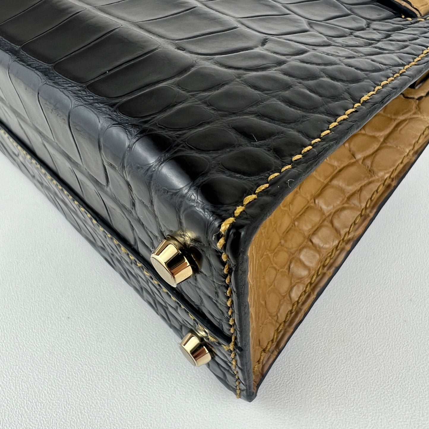 Mini kelly SO ミニケリー スペシャルオーダー Black/Kraft ブラック/クラフト crocodile クロコダイル PMBHW シャンパンゴールド金具 Stamp-B B刻印