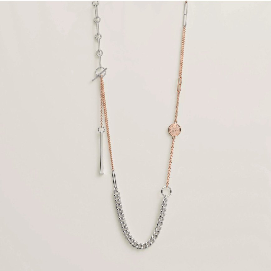 新品未使用 HERMES エルメス Mix and h long necklace ミックス&Hロングネックレス RG金具 ローズゴールド/シルバー