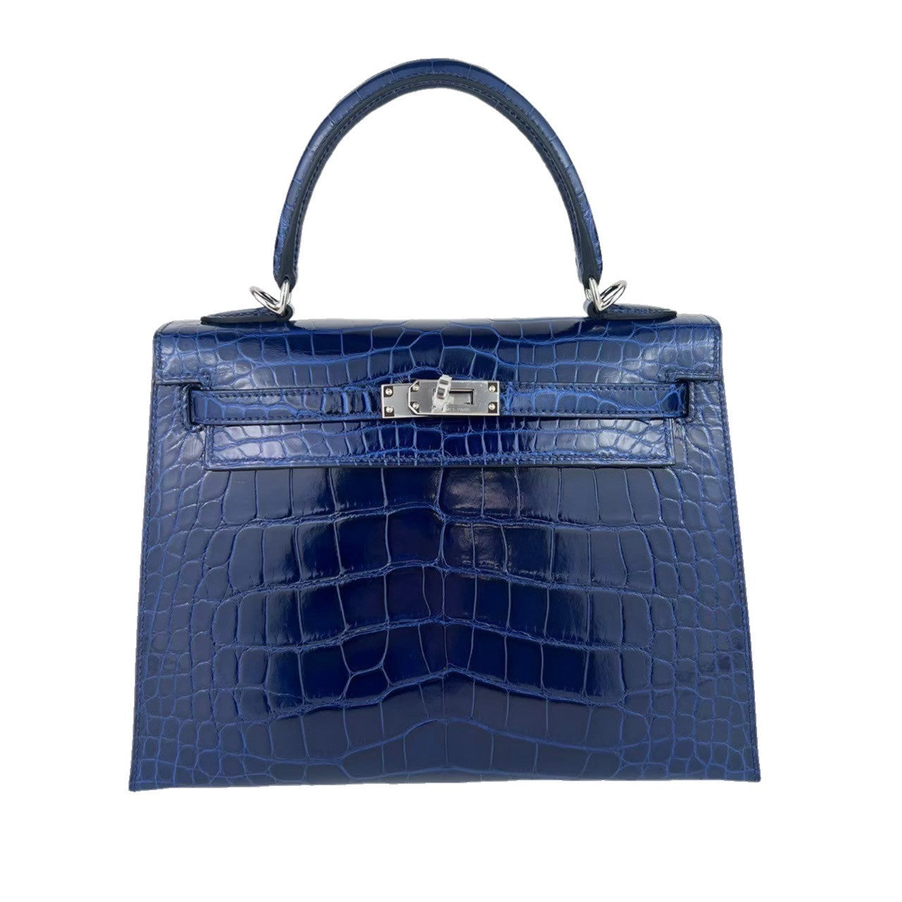 Kelly25 ケリー25 Blue saphir ブルーサファイア Alligatorアリゲーター PHW シルバー金具 Stamp-W W刻印