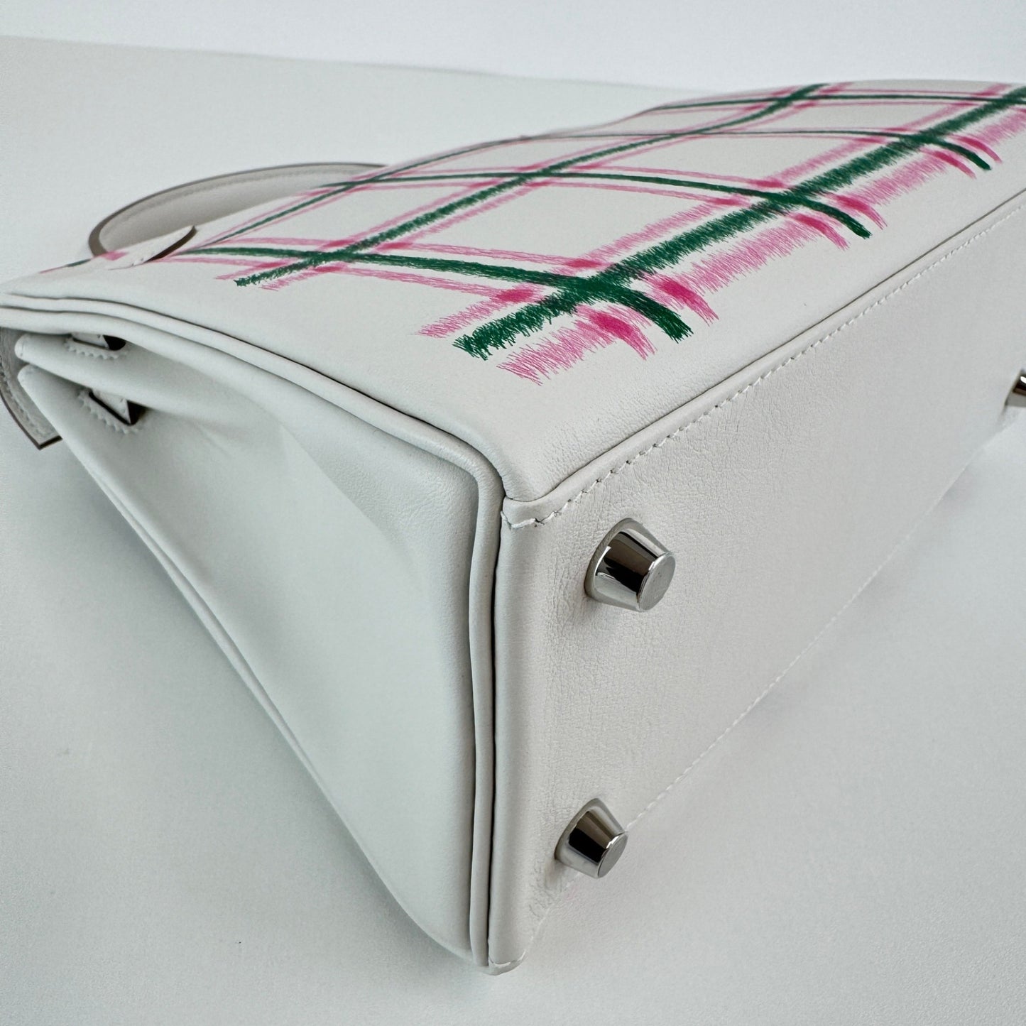 Kelly25 tartan light ケリー25 タータンライト Gris pale/Bubblegum/Vert moyen グリペール/バブルガム/ヴェールモワイヤン Swift スイフト PHW シルバー金具 Stamp-K K刻印