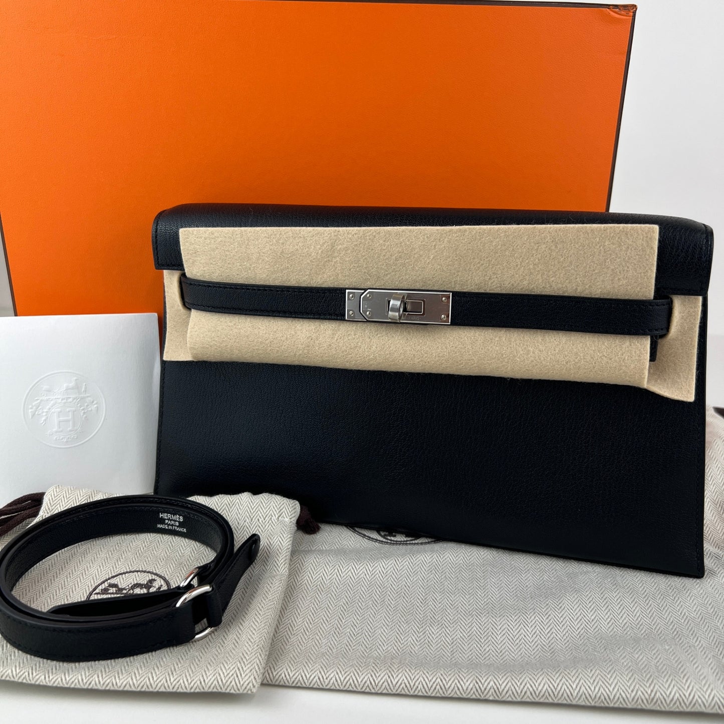 Kelly elan ケリーエラン Black ブラック Chevre シェーブル PHW シルバー金具 Stamp-B B刻印