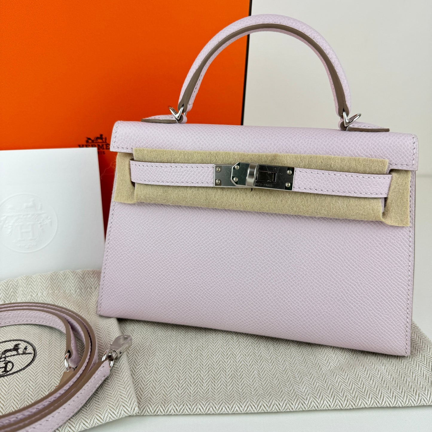 Mini kelly ミニケリー Mauve pale モーヴペール PHW シルバー金具 Stamp-W W刻 Epsom エプソン