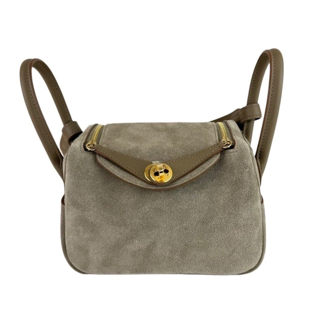 HERMES エルメス Lindy mini リンディミニ Gris caillou グリカイユ GHW ゴールド金具 Veau Grizzly ヴォーグリズリー Stamp-B B刻