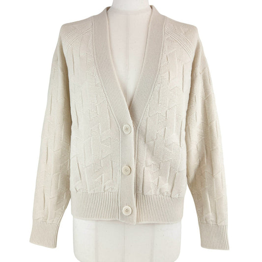 カーディガン ウールニット Hモチーフ 36 無地 ナチュラル