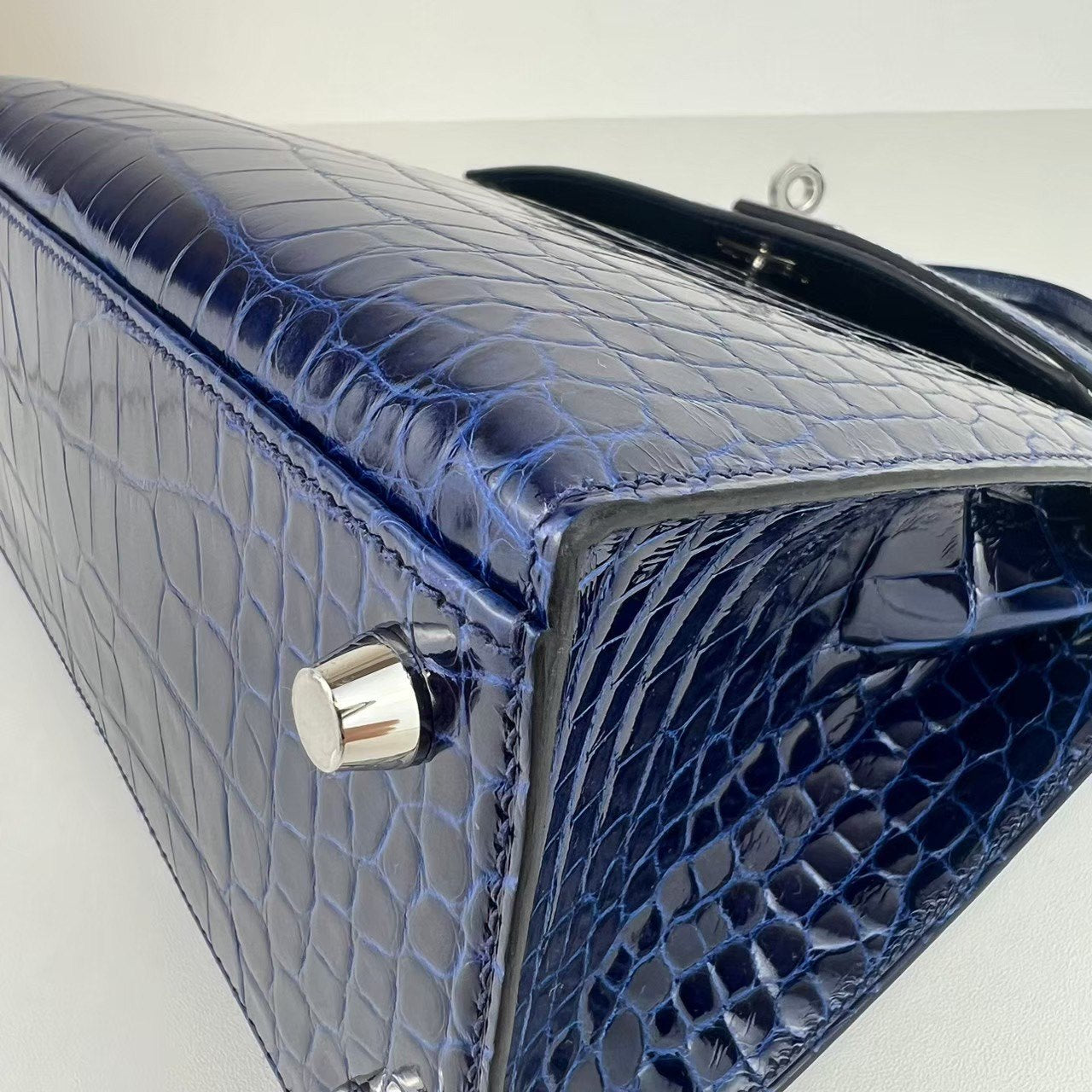Kelly25 ケリー25 Blue saphir ブルーサファイア Alligatorアリゲーター PHW シルバー金具 Stamp-W W刻印