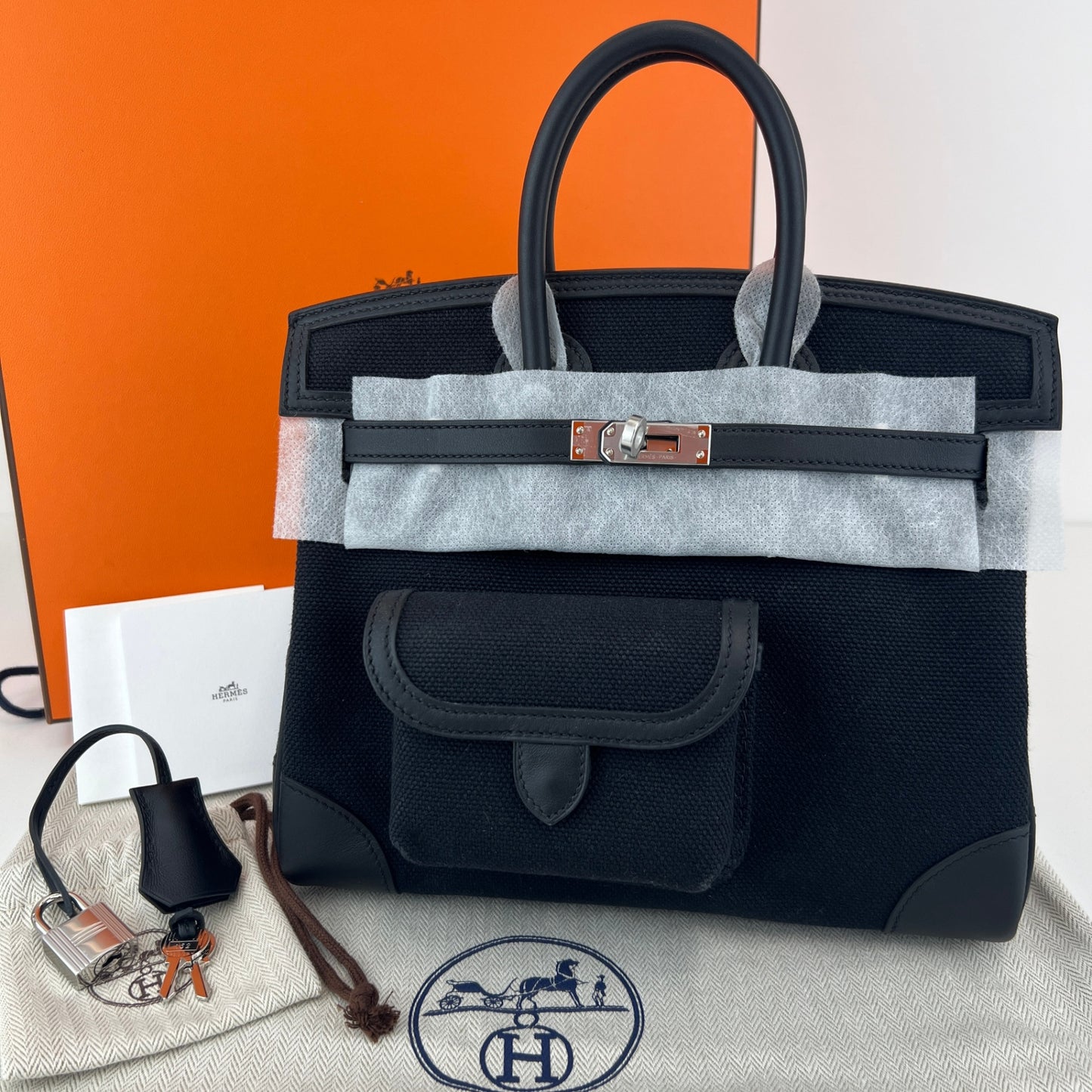 Birkin25 cargo バーキン25 カーゴ Toile goéland canvas トワルゴエランキャンバス シルバー金具 Stamp-U U刻印 Togo トゴ