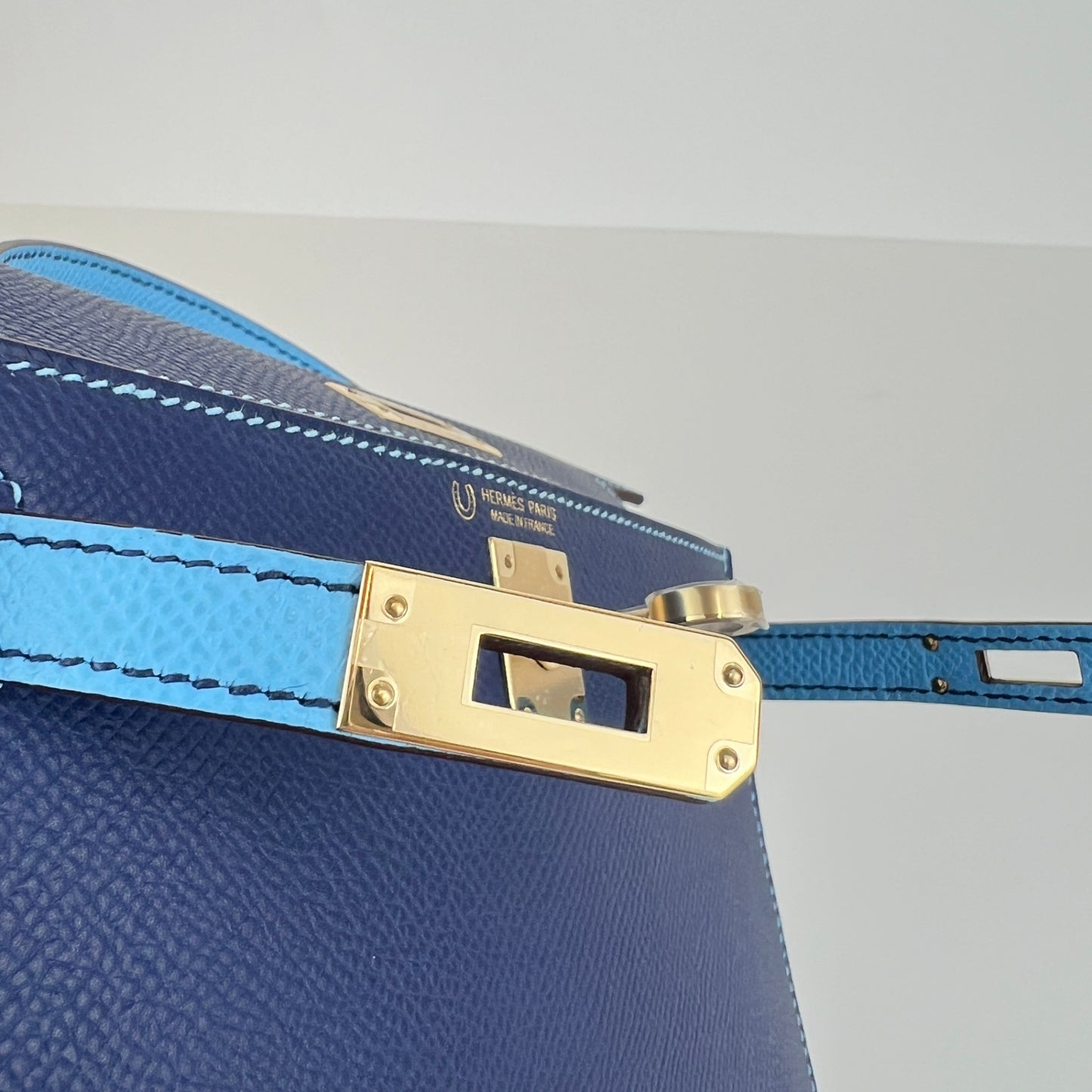 Mini kelly Special order ミニケリー スペシャルオーダー Blue navy/Celeste ブルーネイビー/セレステ PMBHW シャンパンゴールド金具 Stamp-K K刻印