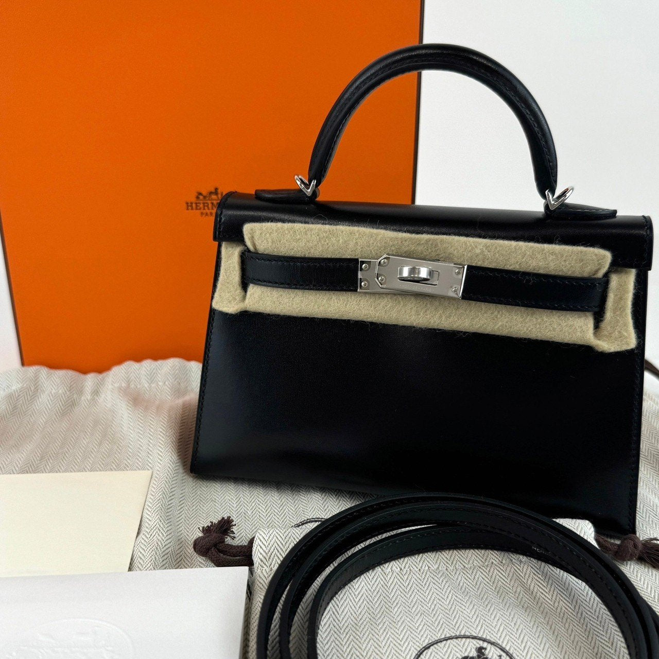 Mini kelly ミニケリー Black ブラック PHW シルバー金具 Box ボックス Stamp-U U刻印