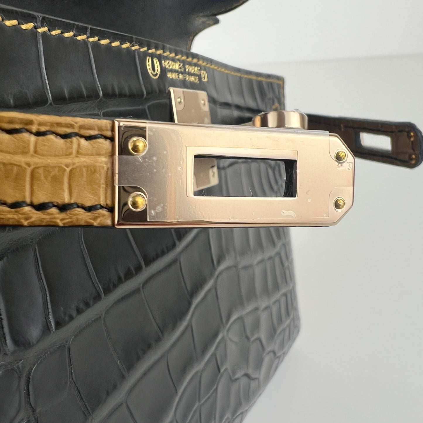 Mini kelly SO ミニケリー スペシャルオーダー Black/Kraft ブラック/クラフト crocodile クロコダイル PMBHW シャンパンゴールド金具 Stamp-B B刻印