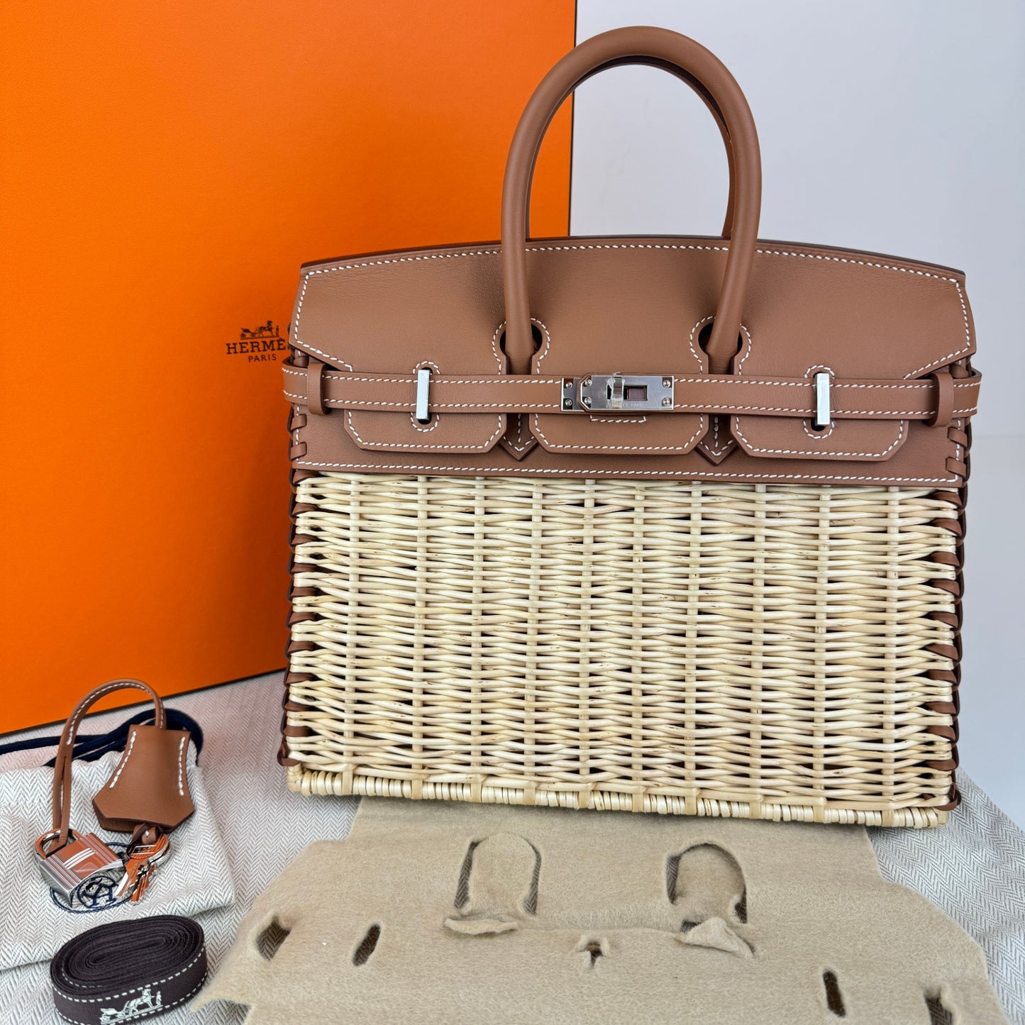 Birkin25 picnic バーキン25ピクニック Gold ゴールド PHW シルバー金具 Swift/Rattan Stamp-B B刻印