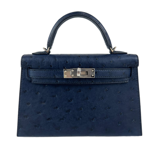 Mini kelly ミニケリー Aisome アイゾメ Ostrich オーストリッチ PHW シルバー金具 Stamp-W W刻印