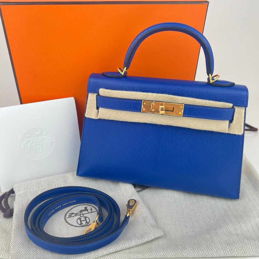 Mini kelly ミニケリー Blue royal ブルーロイヤル Chevre シェーブル GHW ゴールド金具 B刻