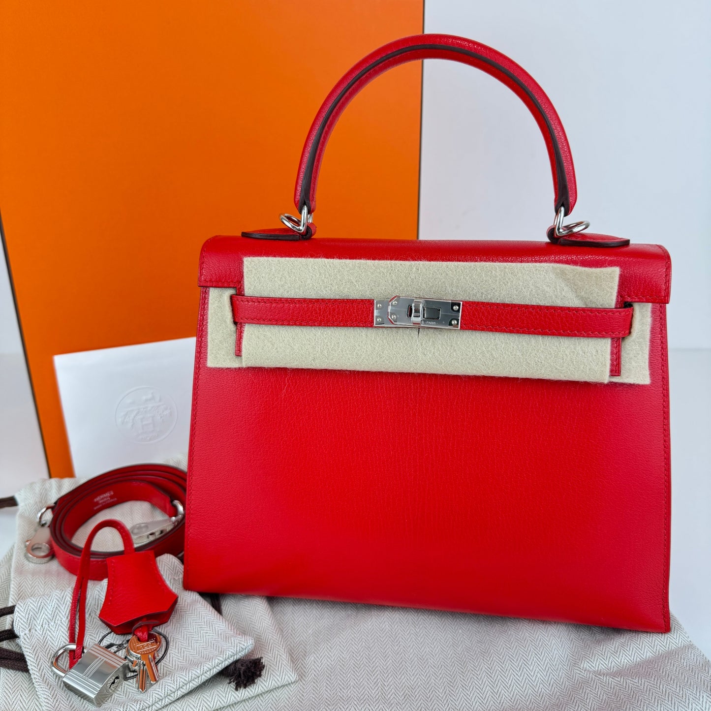 Kelly25 ケリー25 Rouge de coeur ルージュクー シルバー金具 Stamp-K K刻印 Chevre シェーブル