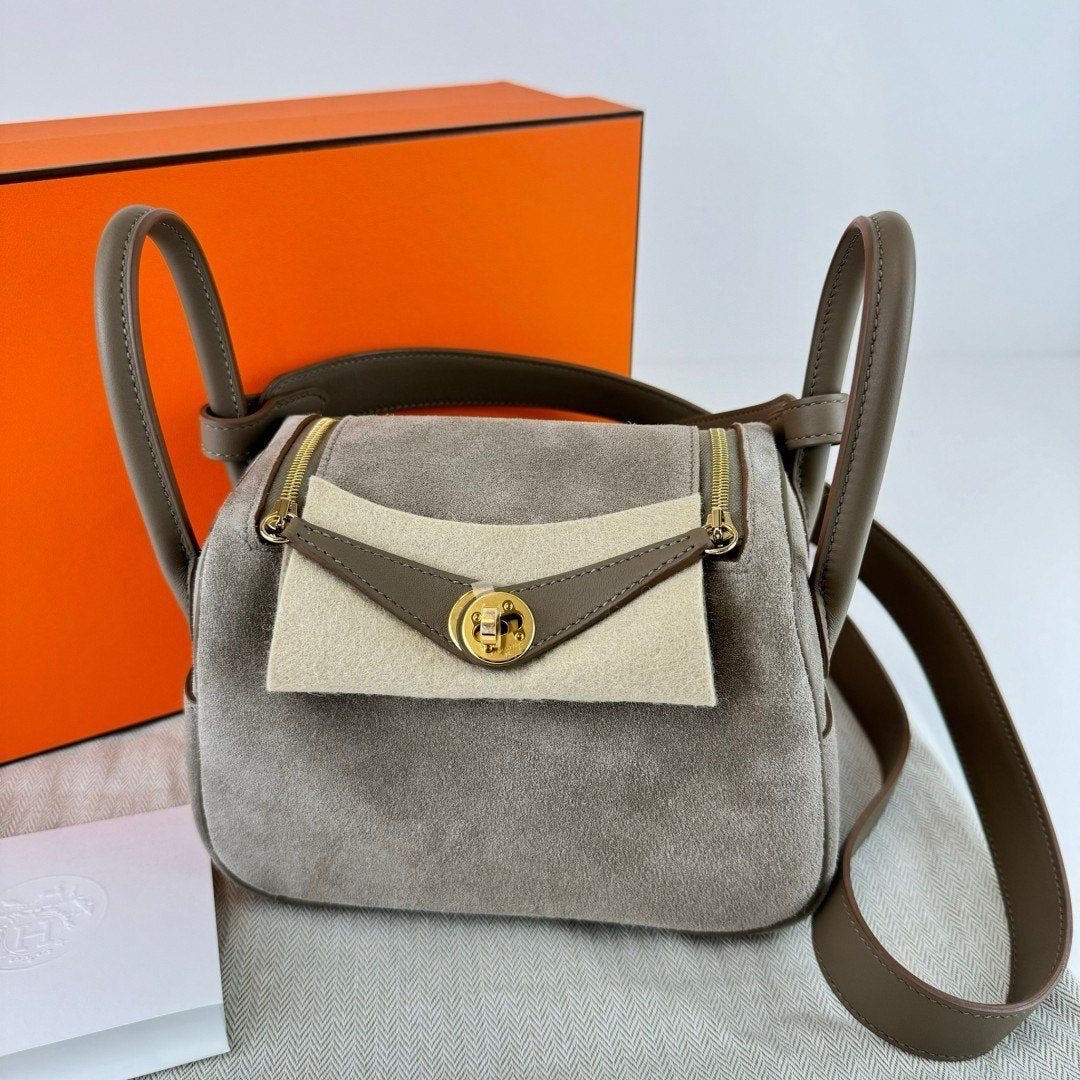 HERMES エルメス Lindy mini リンディミニ Gris caillou グリカイユ GHW ゴールド金具 Veau Grizzly ヴォーグリズリー Stamp-B B刻