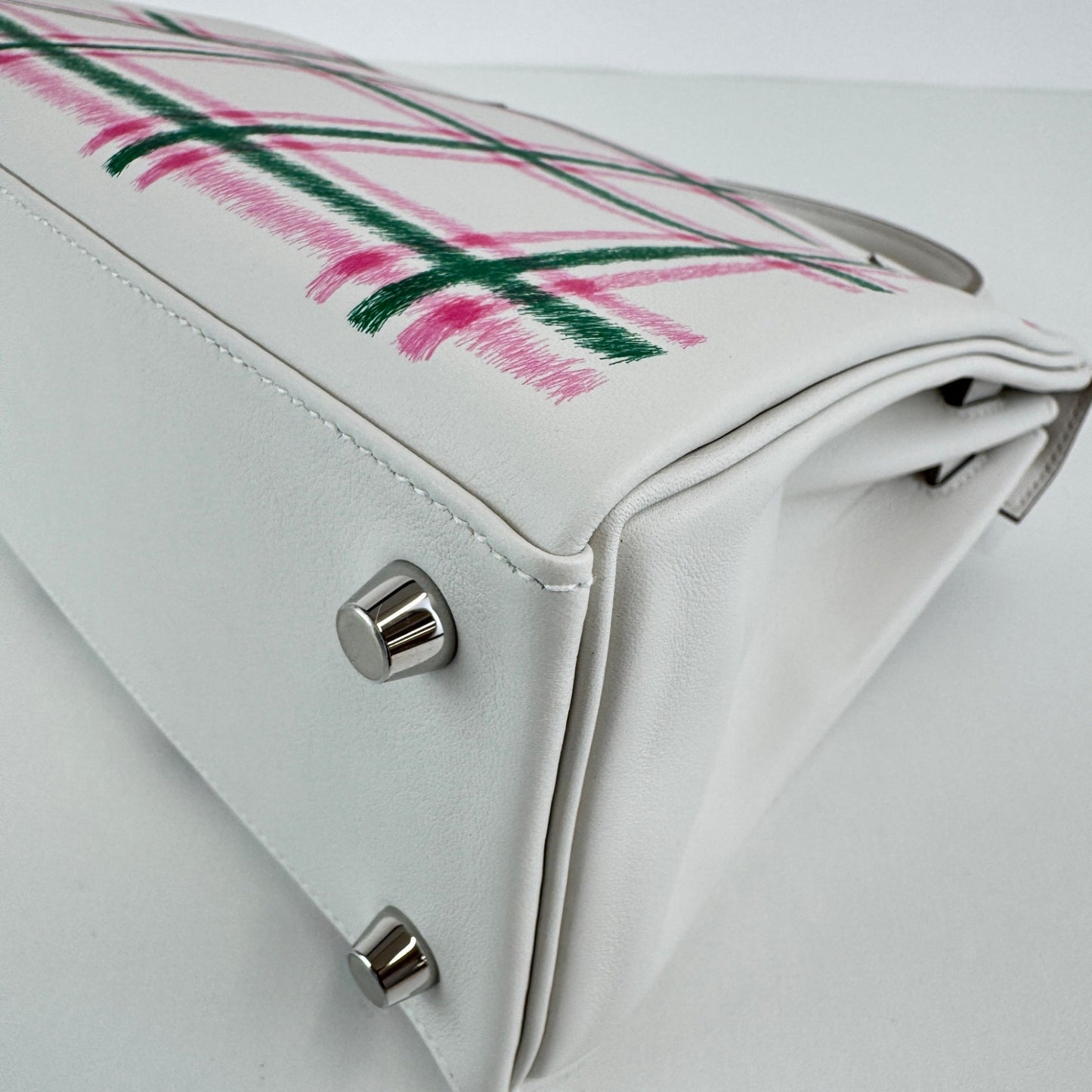 Kelly25 tartan light ケリー25 タータンライト Gris pale/Bubblegum/Vert moyen グリペール/バブルガム/ヴェールモワイヤン Swift スイフト PHW シルバー金具 Stamp-K K刻印