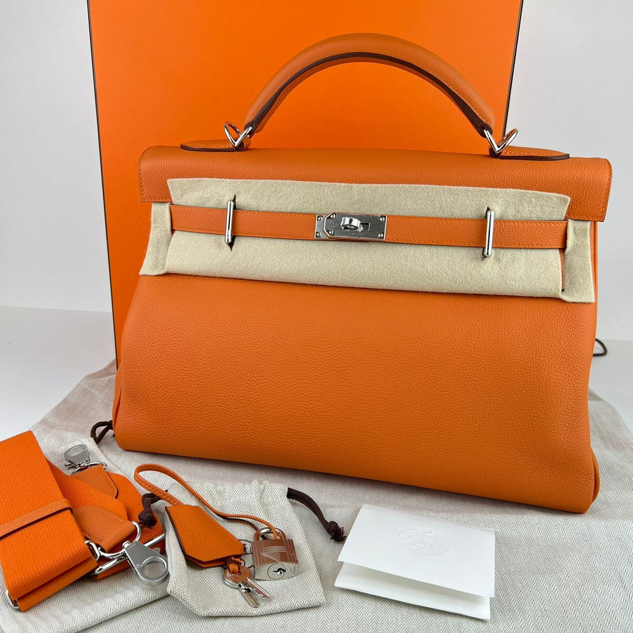 Kelly42 maxi ケリー42 マキシ Orange オレンジ PHW シルバー金具 Togo トゴ シルバー金具 Stamp-W W刻印