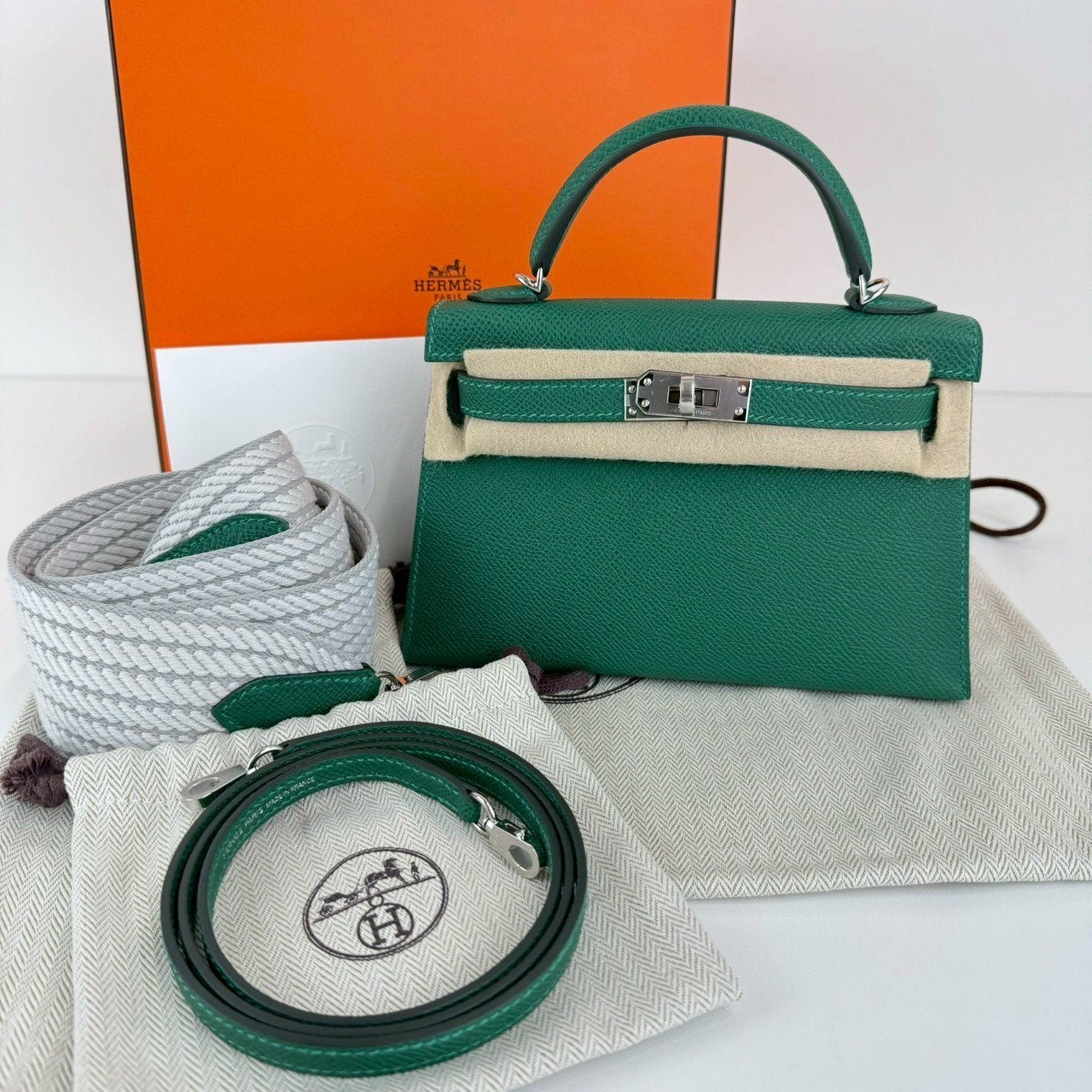 Mini kelly ミニケリー Stamp-W W刻印 Epaom エプソン Vert moyen ヴェールモワイヤン PHW シルバー金具