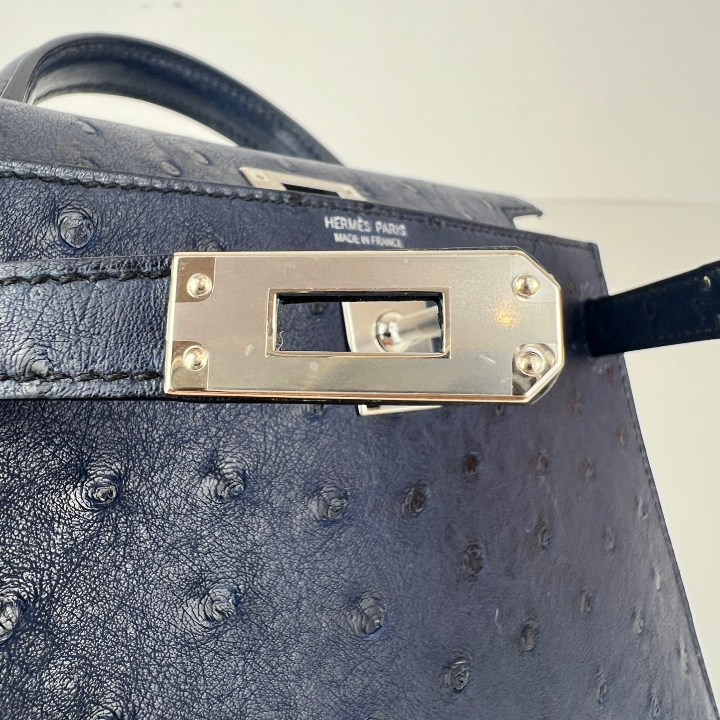 Mini kelly ミニケリー Aisome アイゾメ Ostrich オーストリッチ PHW シルバー金具 Stamp-W W刻印
