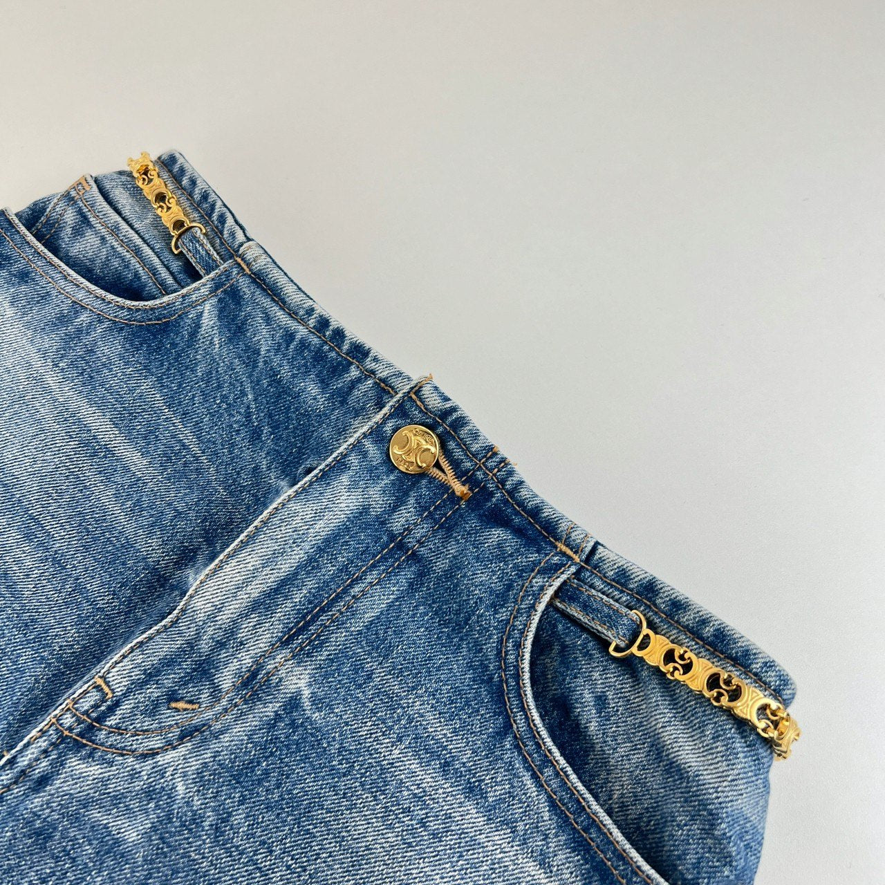 CELINE セリーヌ デニムミニスカート 綿100% light blue denim