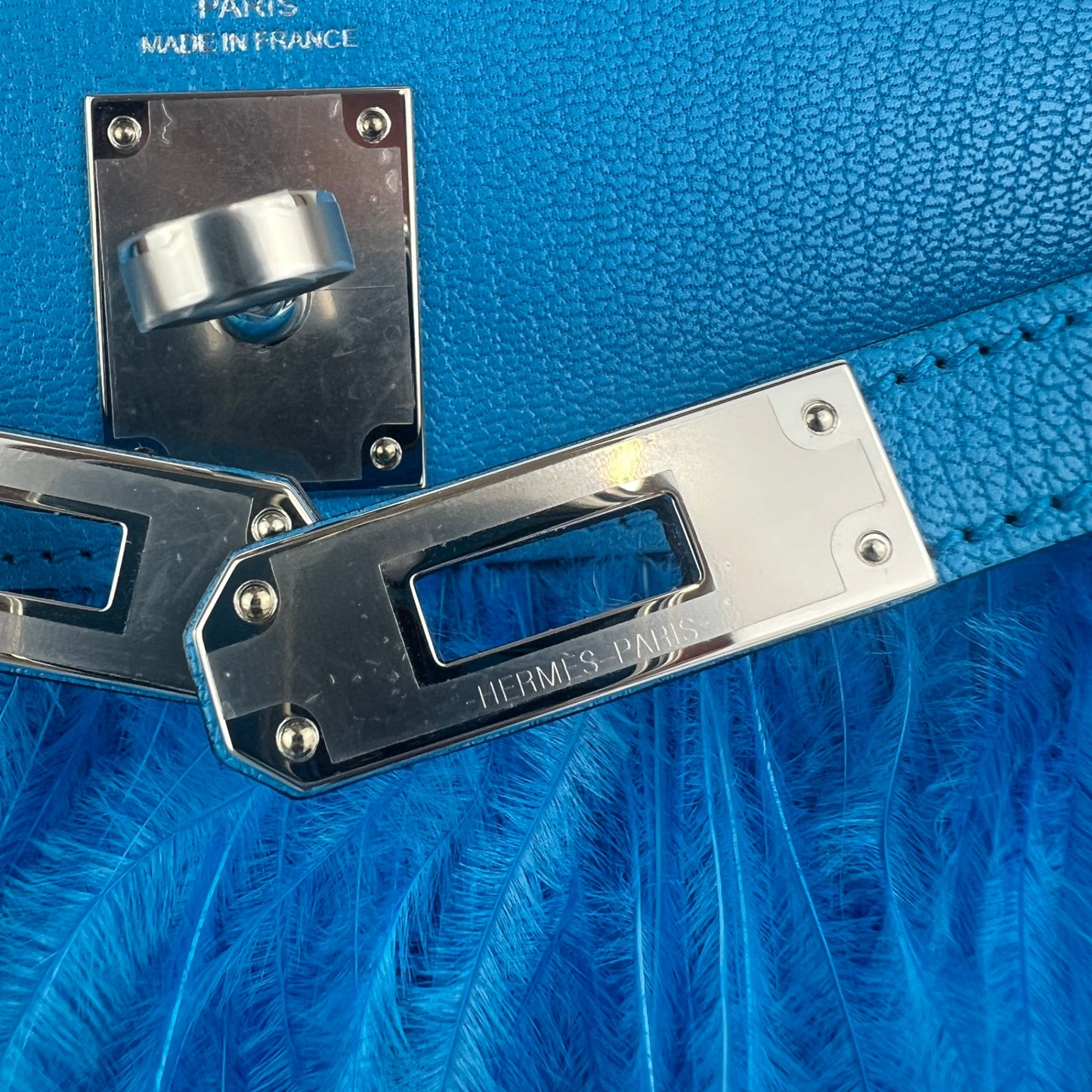 Kelly Elan feather ケリーエランフェザー Blue frida ブルーフリーダ Chevre シェーブル PHW シルバー金具 Stamp-B B刻印