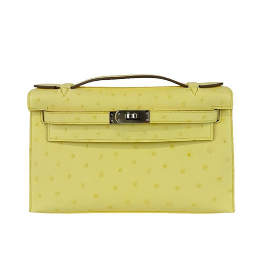 Kelly pochette ケリーポシェット Limoncello リモンチェッロ Ostrich オーストリッチ PHW シルバー金具 Stamp-B B刻印 ハンドバッグ