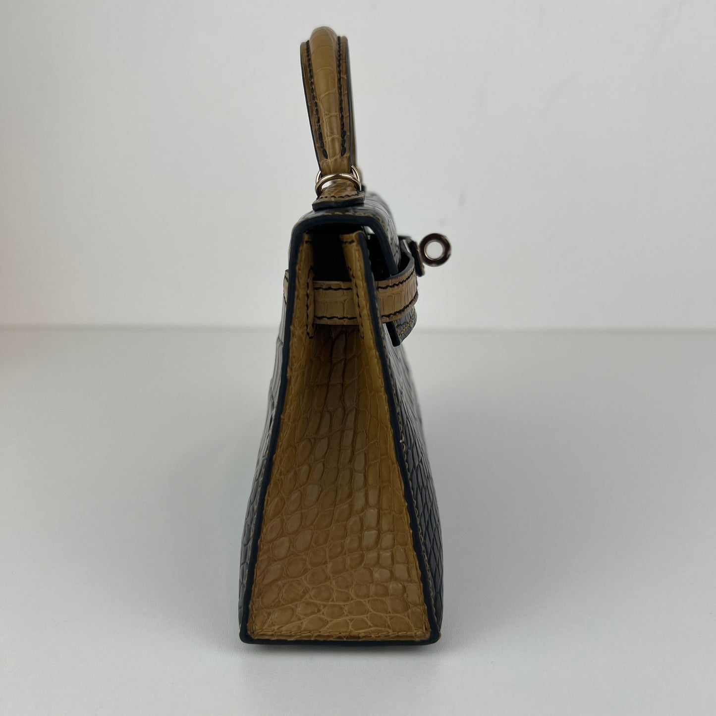 Mini kelly SO ミニケリー スペシャルオーダー Black/Kraft ブラック/クラフト crocodile クロコダイル PMBHW シャンパンゴールド金具 Stamp-B B刻印