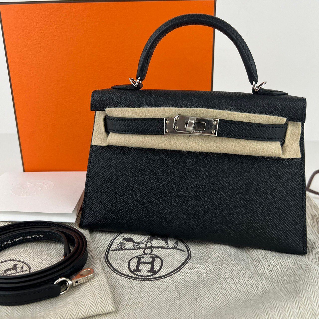 Mini kelly ミニケリー Stamp-B B刻印 Epaom エプソン Black ブラック PHW シルバー金具 2WAYバッグ ショルダーバッグ ハンドバッグ