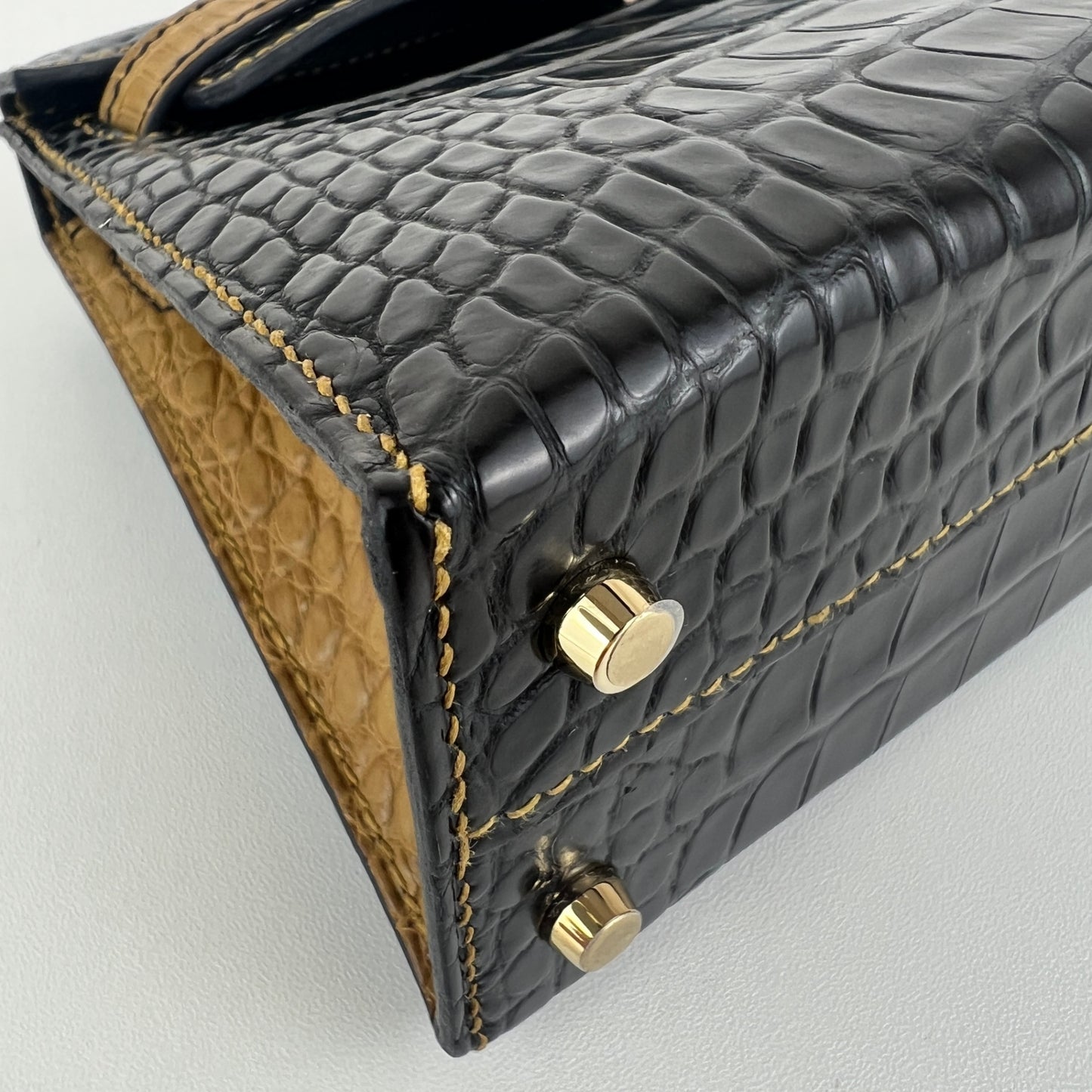 Mini kelly SO ミニケリー スペシャルオーダー Black/Kraft ブラック/クラフト crocodile クロコダイル PMBHW シャンパンゴールド金具 Stamp-B B刻印
