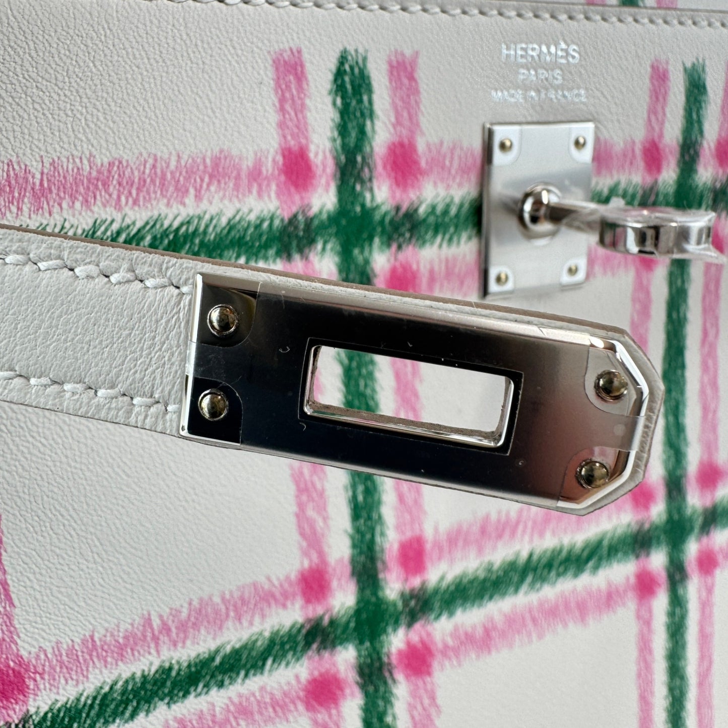 Kelly25 tartan light ケリー25 タータンライト Gris pale/Bubblegum/Vert moyen グリペール/バブルガム/ヴェールモワイヤン Swift スイフト PHW シルバー金具 Stamp-K K刻印